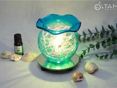 Đèn xông tinh dầu thủy tinh tráng gương phong cách biển [ Tặng bóng đèn ] DXTDD-B5086